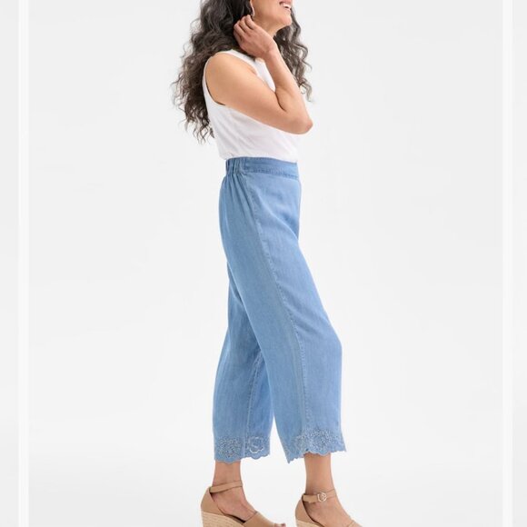 LIGHT BLUE LACE HEM PANTS - Picture 3 of 5